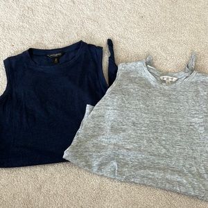 Two Xs banana republic classic linen tanks Navy and gray side tie at bottom